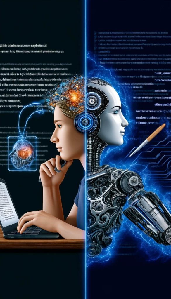 Figure 1: Image generated using DALL.E 2 using prompts: Artificial Intelligence + assessments in higher education: A person and robot looking at a computer